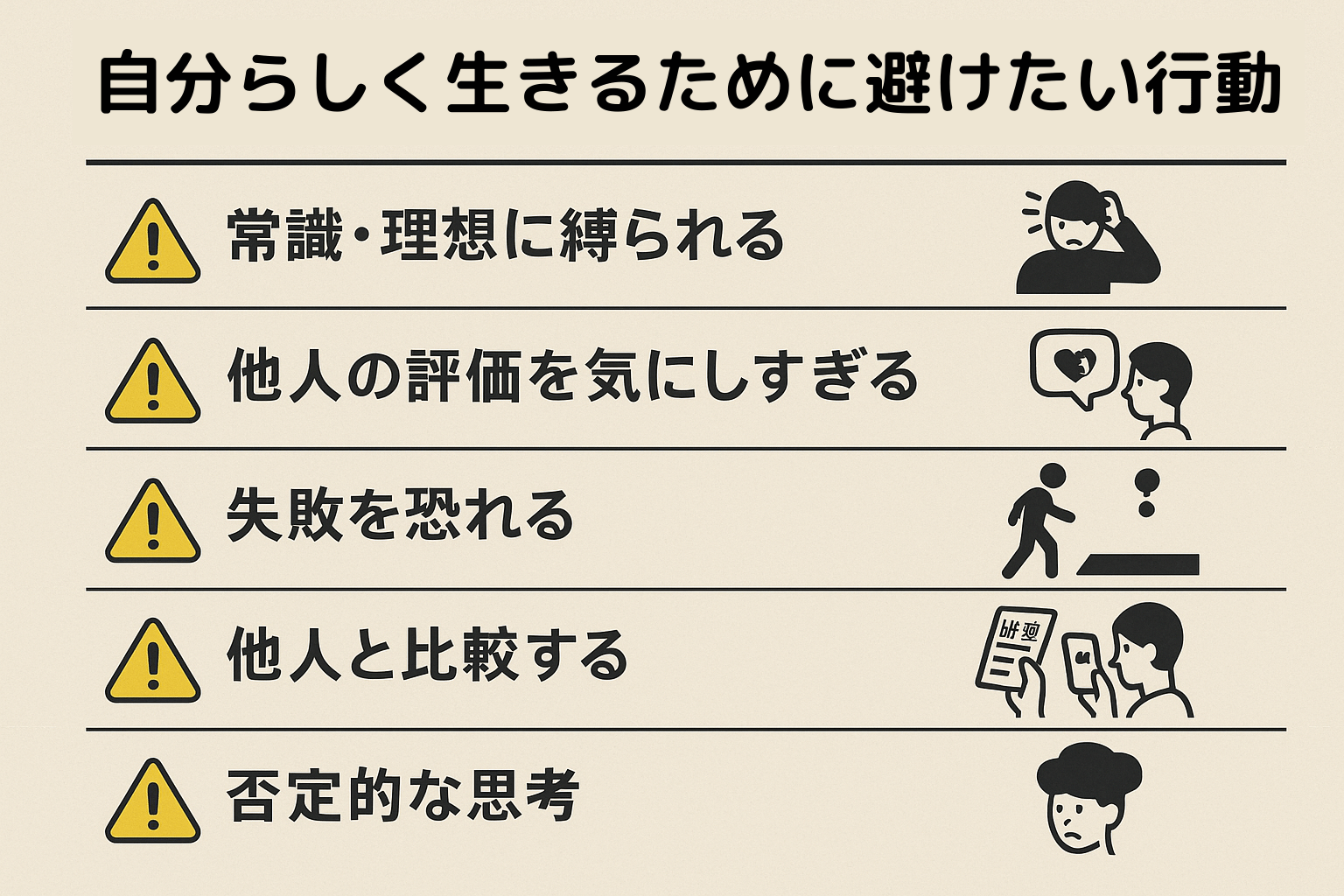 自分らしく生きるために避けたい5つの行動